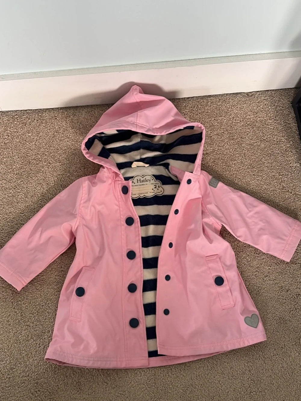 Hatley Girls Pink & Navy Button-Up Rain Jacket | Size 2Y